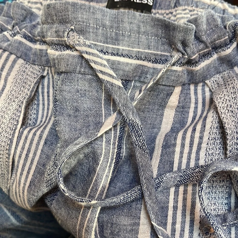 Express striped high rise linen blend wide open slit summer pants - Picture 8 of 10